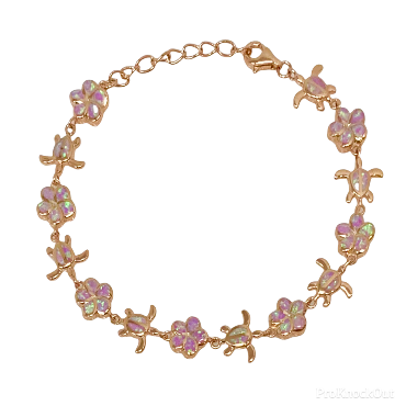 Pink Opal Plumeria&Honu Bracelet