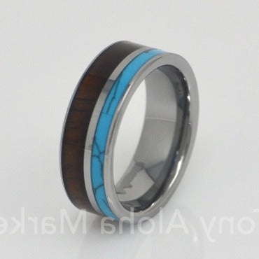 Turquoise & Koa Wood Ring / Half